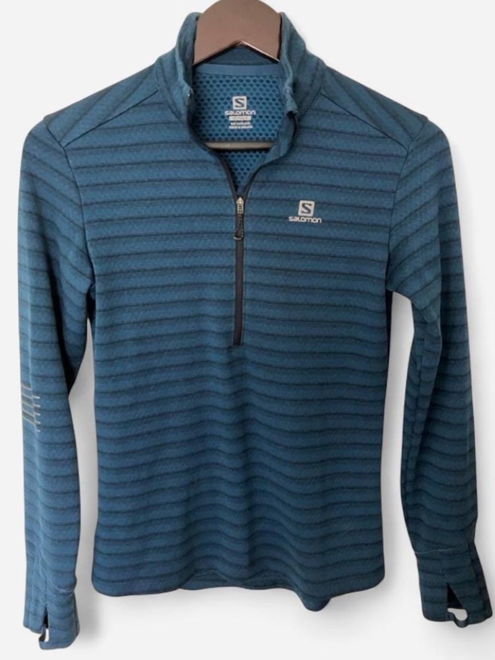 Salomon Women’s Teal Striped Half-Zip Pullover Running Outdoor Activewear Size S